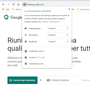 screenshot configurazione webcam e microfono